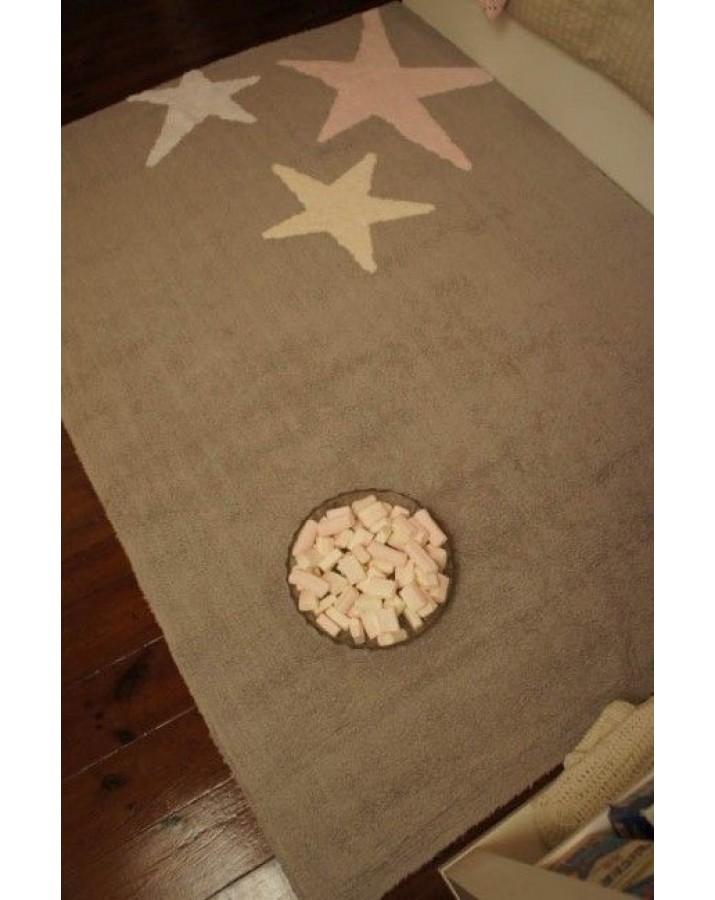 Pilkas skalbiamas kilimas su didelėmis žvaigždelėmis