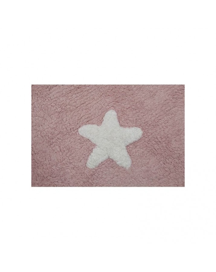 Rožinis skalbiamas kilimas su baltomis žvaigždelėmis
