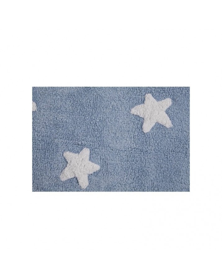 Melsvas skalbiamas kilimas su baltomis žvaigždelėmis