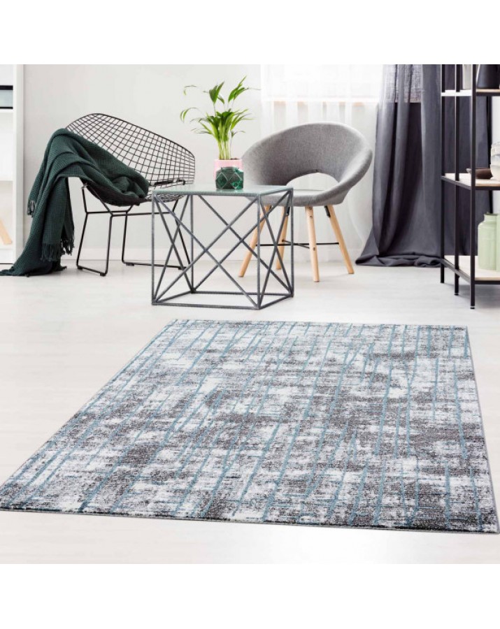 Unikalaus dizaino kilimas su mėlynu akcentu 190x280 cm
