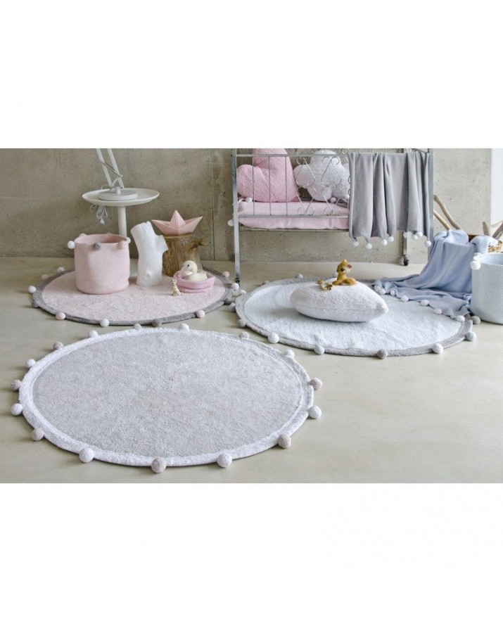Rožinis apvalus skalbiamas kilimas Burbulas